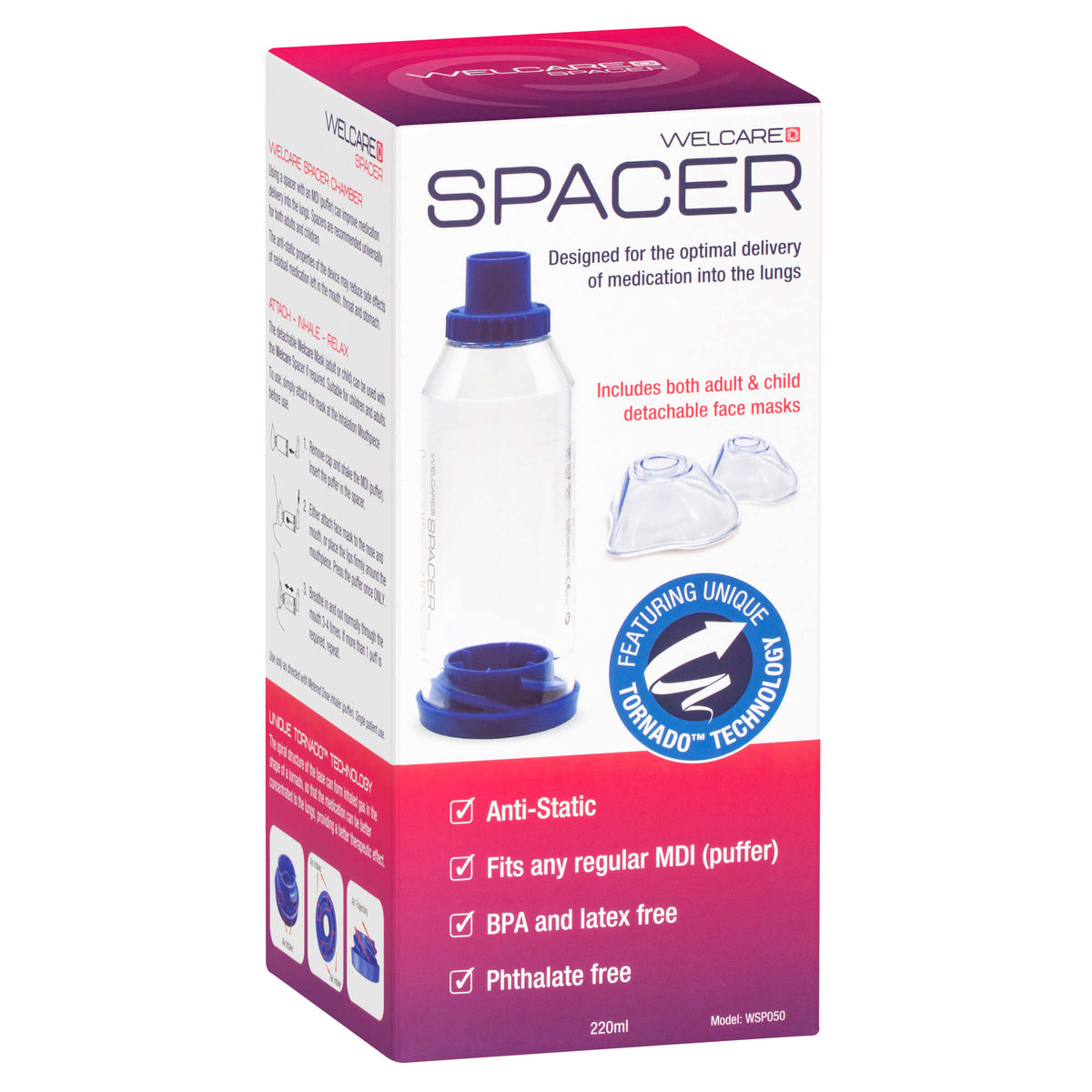 Welcare Asthma COPD Spacer (With Child & Adult Masks) HMGDirect