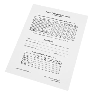 Purdue Pegboard Test Form Pad (25 Scoring Forms)