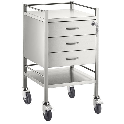 Pacific Medical Stainless Steel Trolley 3 Drawer with Lockable Drawer