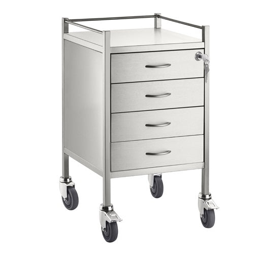 Pacific Medical Stainless Steel Trolley 4 Drawer with Lockable Drawer