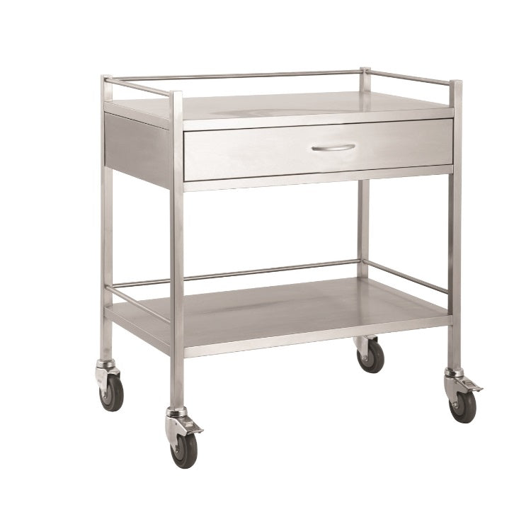 Pacific Medical Stainless Steel Double Trolley 1 Full Width Drawer