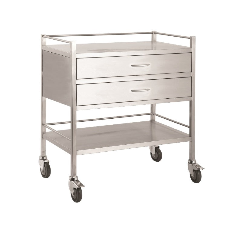 Pacific Medical Stainless Steel Double Trolley 2 Full Width Drawer