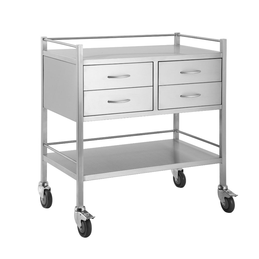 Pacific Medical Stainless Steel Double Trolley 4 Drawer Side By Side