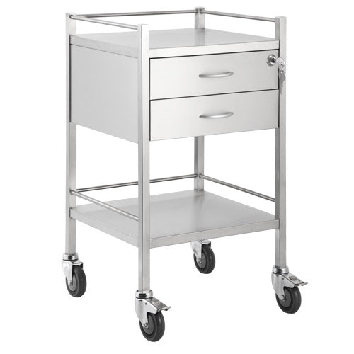 Pacific Medical Stainless Steel Trolley 2 Drawer with Lockable Drawer