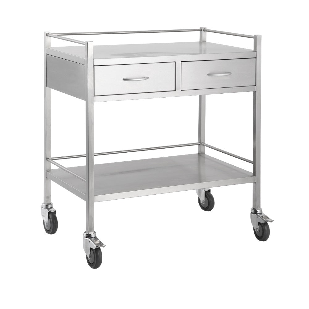 Pacific Medical Stainless Steel Double Trolley 2 Drawer Side By Side