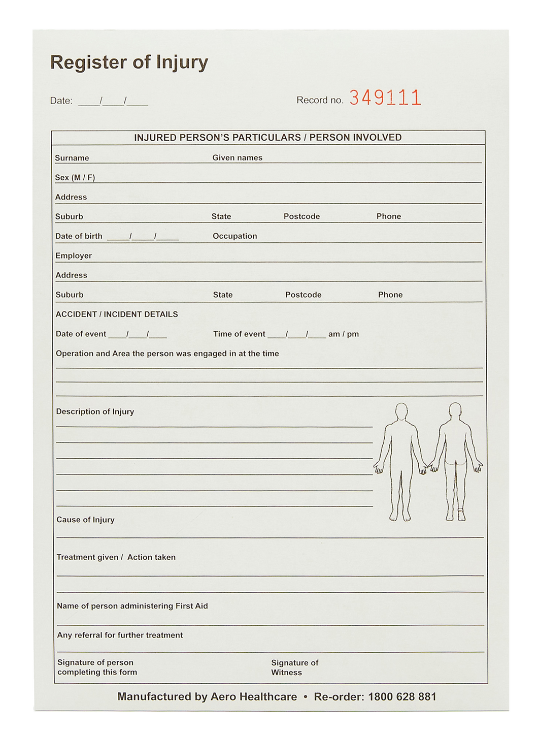 Register of Injuries Pad 25pg Duplicate